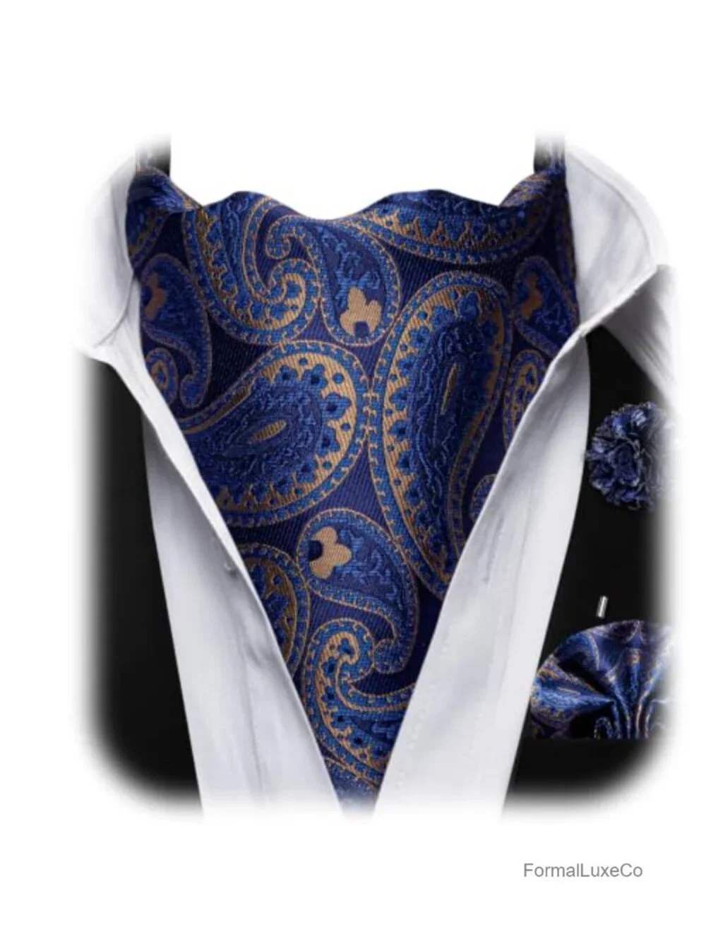 Ascot Tie Set for Men Paisley Floral Cravat Silk Neck Scarf with Pocket Square